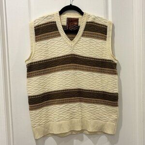 Vintage Navy Line Cream & Brown Geometric Pattern Knit Sweater Vest